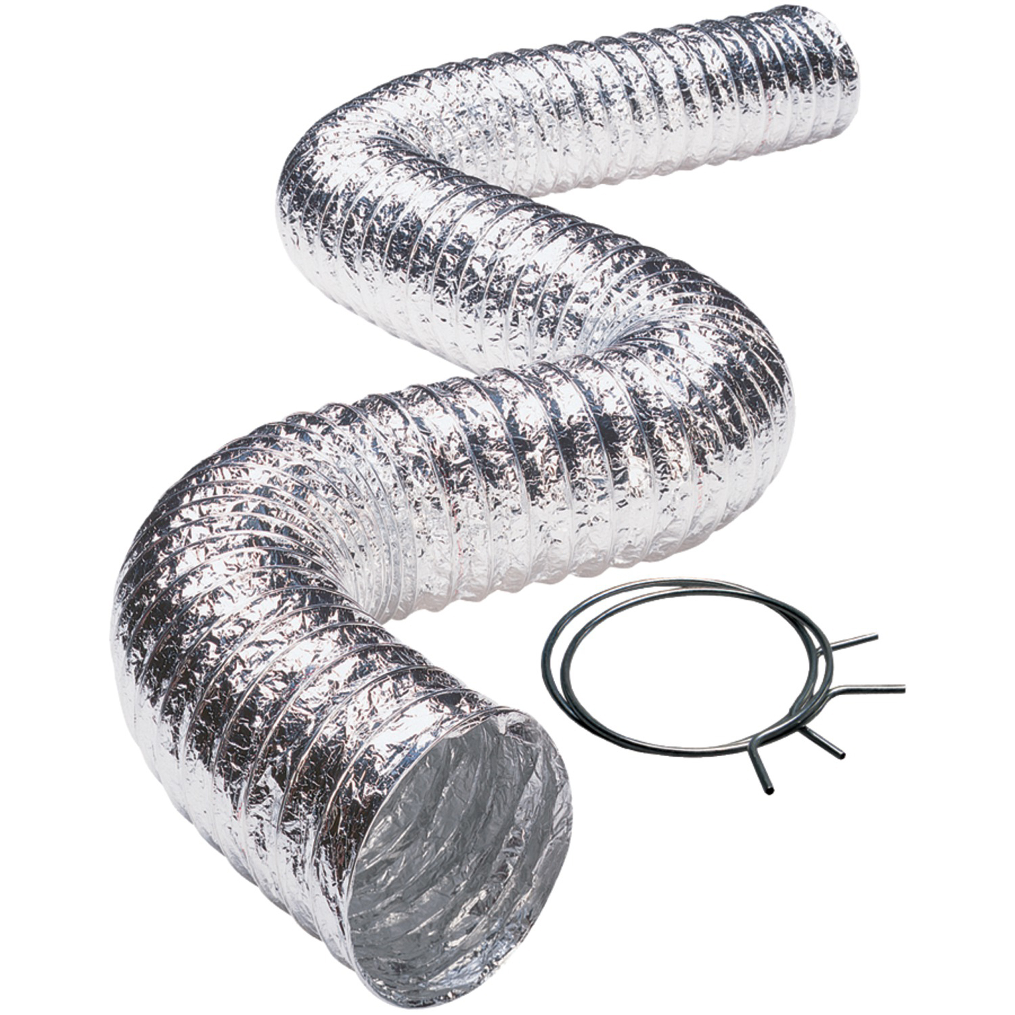 Deflecto, Flexible Duct with Spring Clamps, 4in. x 5ft., Material Aluminum, Model# FLXC0405